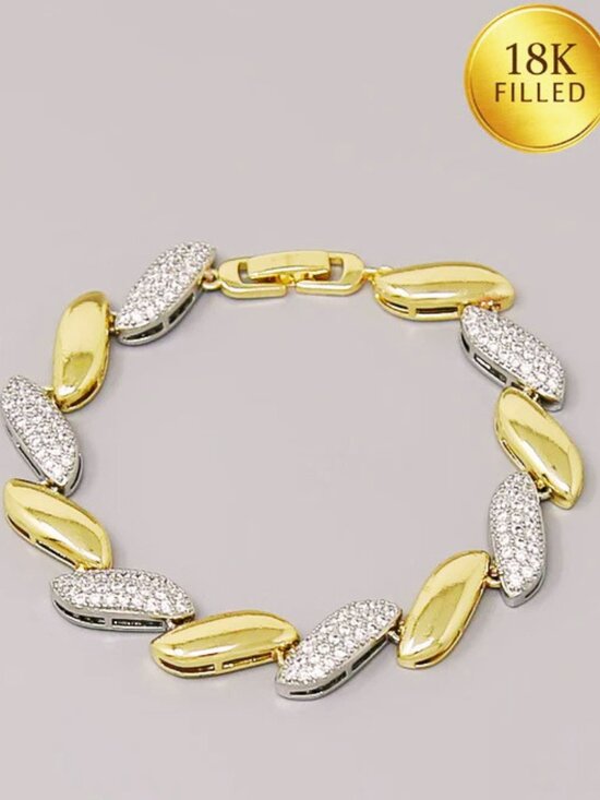 Boho Grow Studio Jewelry - Two-Tone Pave Bean Shape Link 18K Gold Filled CZ Sparkle Bracelet New Luxe Line